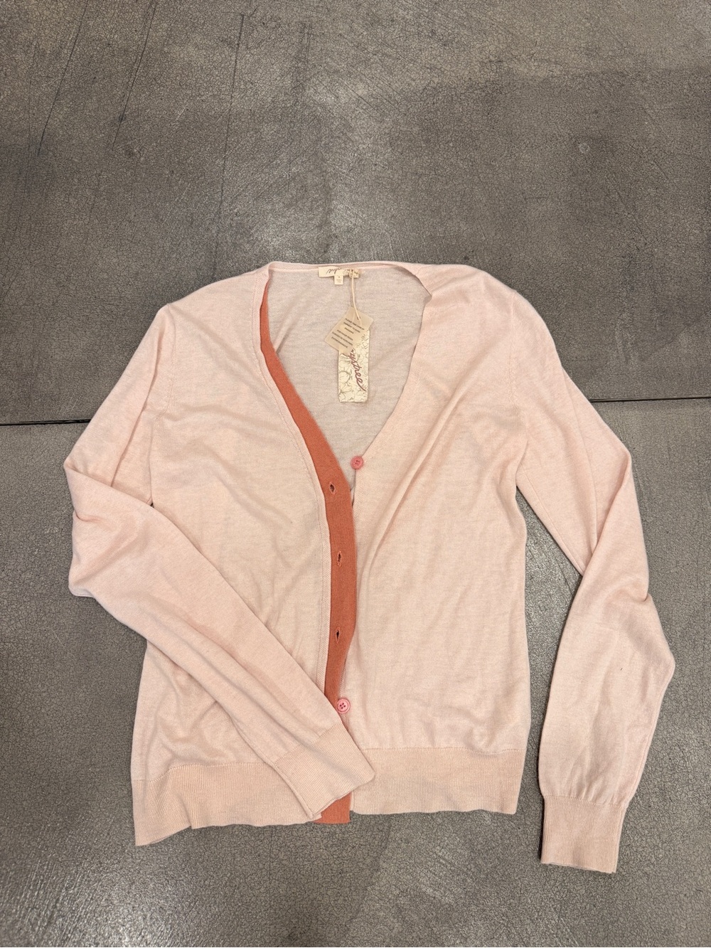 Mystree Pink Cardigan with Rose-Terracotta Trim